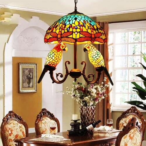 Led e27 Tiffany Glass Zinc Alloy Parrot LED Lamp LED Light.Pendant Lights.Pendant Lamp.Pendant light For Dinning Room Foyer