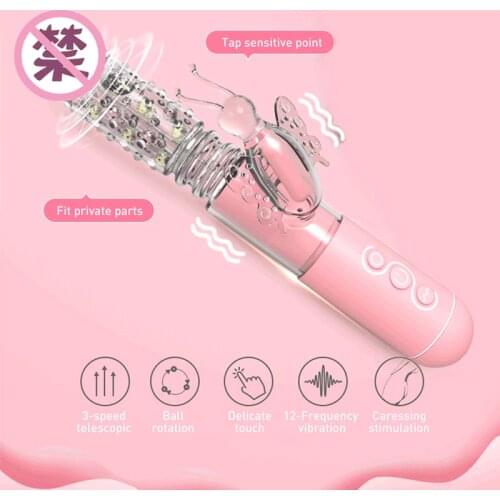 Best Vibrators for Women 12 Speeds Telescopic Dildo Vibrator 360 Butterfly Clitoris Stimulator Rabbit Vibrator Massager Adults