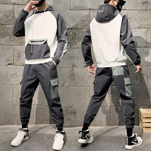 Spring Autumn Mens Sports Suit Pullover Collar Long Sleeve hooded sweater+Pants 2 Piece Sportswear Set Men casual Tracksuit