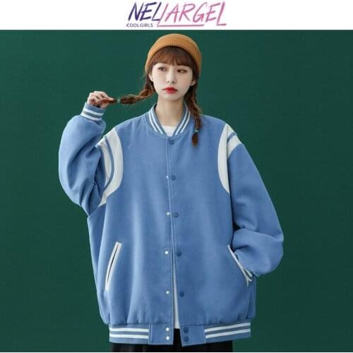 NELLARGEL Women Patchwork Colorful Vintage Varsity Jacket 2021 Female Oversized Kawaii Streetwear Windbreaker Girl Y2k Kpop Coat