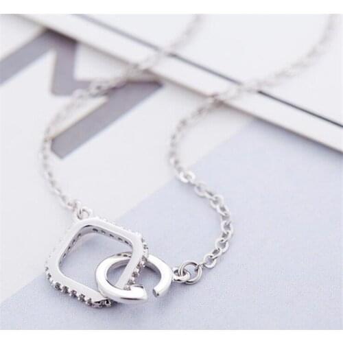 New Simple Double Circle Geometric 925 Sterling Silver Jewelry Not Allergic Square And Round Personality Crystal Necklaces H459