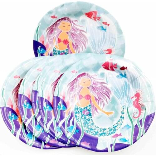 6pc/set 7inch Mermaid Luxury Kids Birthday Party Decoration Mermaid Ariel Theme Party Supplies Baby Birthday Disposable plates