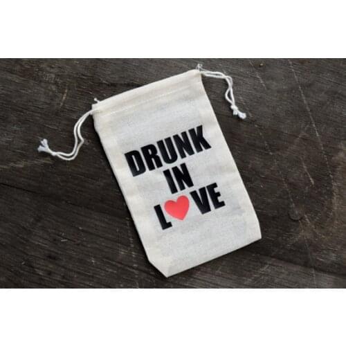 Personalized Drunk in Love wedding Day Bachelorette Party Survival Hangover Kits Guest Welcome jewelry favor muslin gift Bags