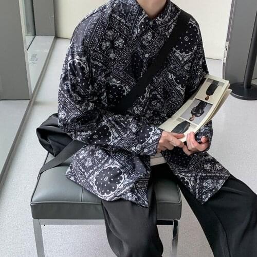 Cashew Flower Long-sleeved Shirt Male Korean Trend High Street Couple Shirt 2021 New Loose Spring Autumn Thin Jacket Clothing