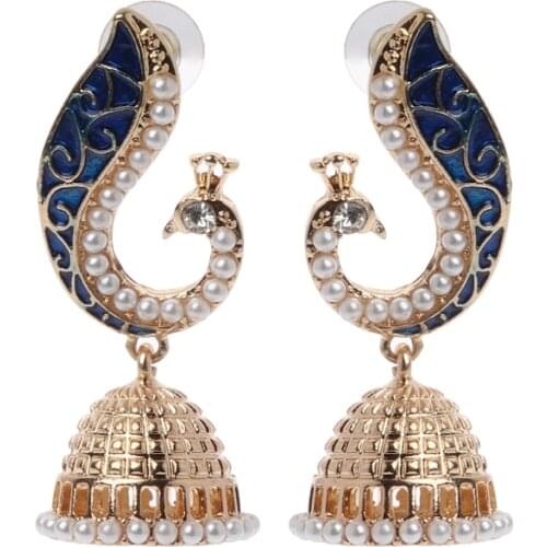 Retro Indian Bollywood Kundan Peacock Jhumka Jhumki Drop Earrings Gypsy Jewelry