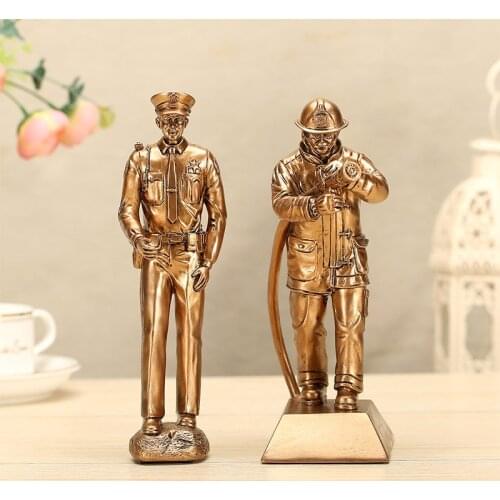 [Cool] Firemen Policeman Figure Statue Sculpture Creative Resin Craft Human Figurine Home Decorations Accessories