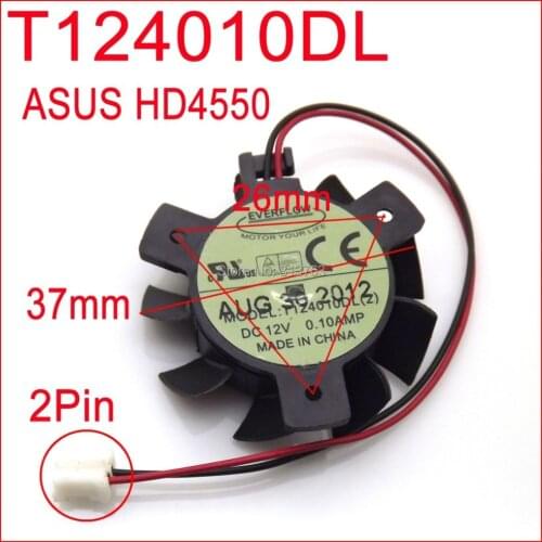 T124010DL 12V 0.1A 37mm 26x26x26mm VGA Fan For ASUS HD5570 HD4550 Graphics Card Cooling Fan