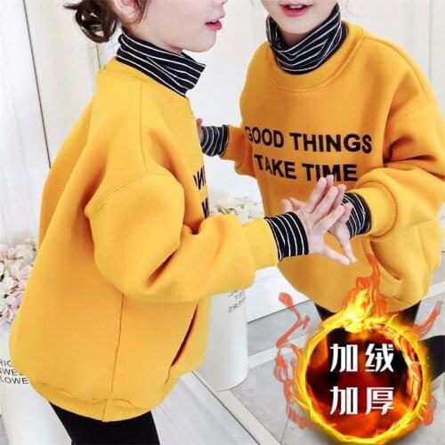Boys' Girls' Hoodies Sweatshirts Babys Kids Outwear 2021 Yellow Plus Velvet Thicken Winter Autumn Top Cotton Childrens Clothin