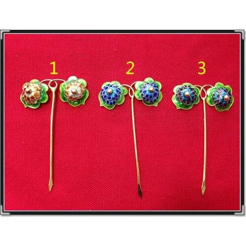Traditional Pinach Artwork Pure 999 Fine Silver Cloisonne Hair Stick Pure Handmade Cloisonne Brooch Miao Hair Accessories