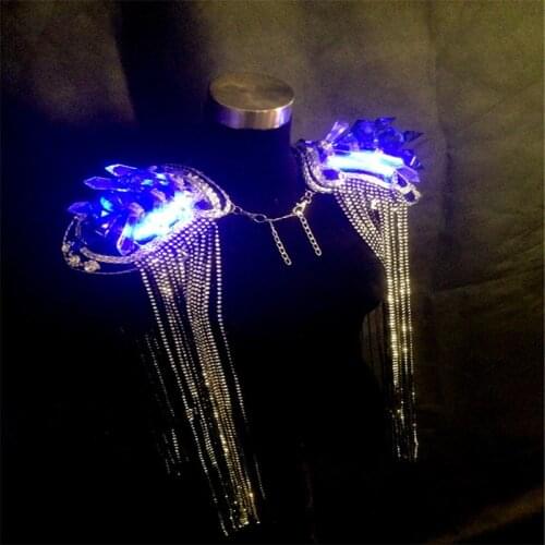 WX06 Ballroom dance led light costumes dj wears stage shoulder bar Pauldrons luminous glowing disco ds party outfit dress clothe