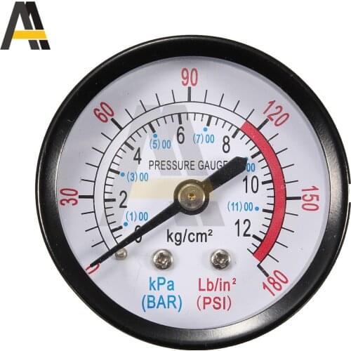 Iron Shell Bar Air Pressure Gauge Double Scale For Air Compressor 9.5/13mm (1/8, 1/4 Bsp) Thread 0~180PSI 0~12Bar Dia 40/50mm