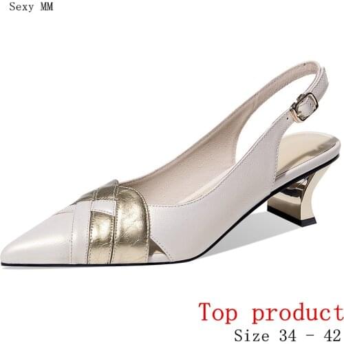 Women Low Med Heels Pumps Med Heel Shoes Woman Party Shoes Kitten Heels Genuine Leather Small Plus Size 34 -40 41 42