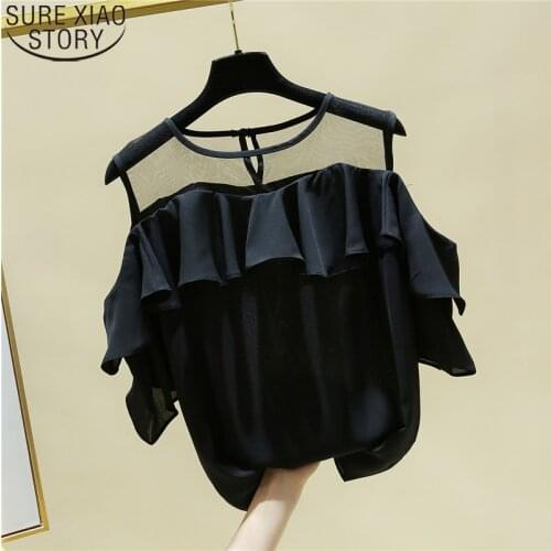 Ruffles Tops New Sweet Mesh Chiffon Blouse Women Summer Sexy Sleeveless Shirts 2021 Plus Size Women Clothing O Neck Blusas 14615