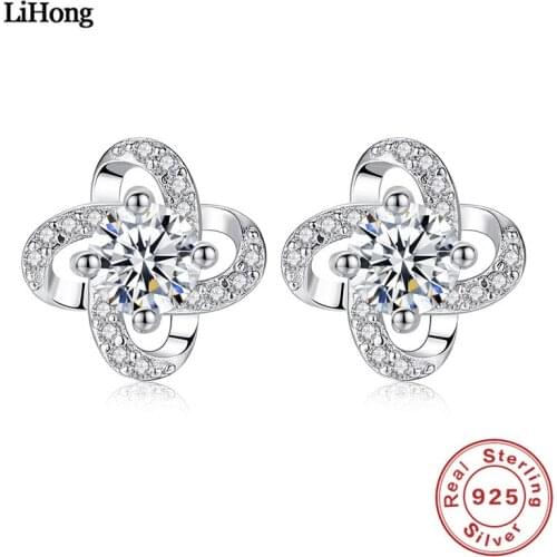 Solid silver S925 Sterling Silver Stud Earrings AAA Zircon Clover Earrings Woman Birthday Gift