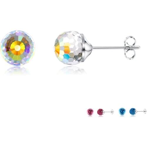 SILVERHOO S925 Sterling Silver Stud Earrings Women Pink Austria Crystal Earrings Ladies Anniversary Favourite Gift New Arrival