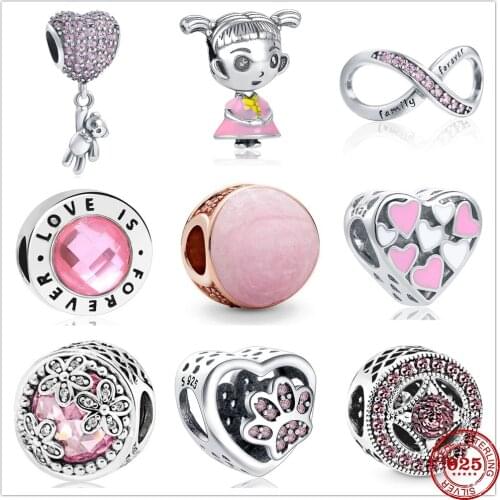New 925 Sterling Silver Pink Bear Pumpkin Car Paw Flower Charm bead Fit Original Pandora Charms Bracelet DIY Jewelry For Women