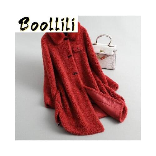 Boollili Real Fur Coat Women Winter Coat Women Clothes 2020 Mink Fur Collar Parka Real Fur Jacket Sheep Shearing Wool Jacket