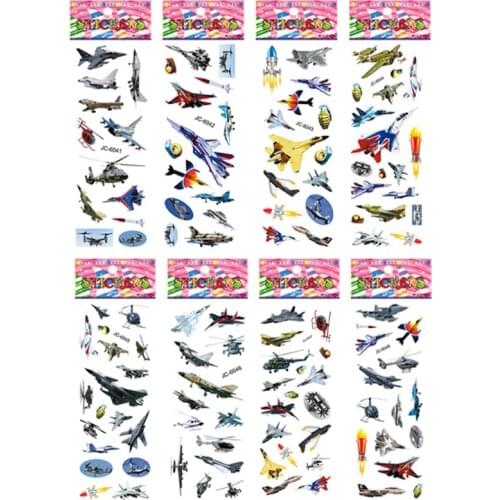 8 sheets/pack aircraft fighter rocket pattern stickers for kids boys military fans 3D bubble scrapbook DIY sticker toy