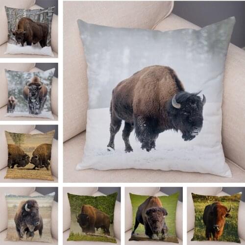African Wild Bison Cushion Cover for Home Bedroom Sofa Home Car Decor Animal Pillows case Super Soft Plush Pillowcase 45x45cm