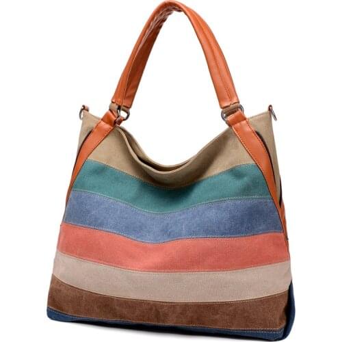 Women Handbag Large Canvas Striped Shoulder Bag Work Business School College Travel Daily