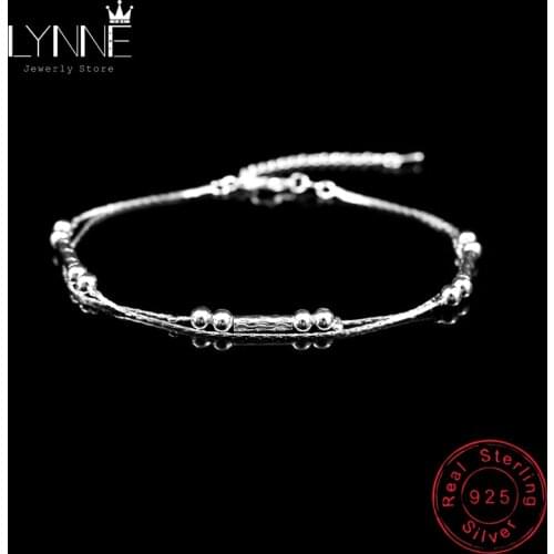 New Fashion Vintage Round Tube Chain Anklets Bracelet 925 Sterling Silver Small Ball Double Layer Anklet For Women Jewelry Gift