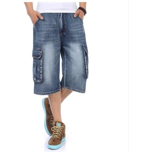 Plus size 30-46 (waist size 116 cm) New hip hop multiple pockets loose big yards 7 minutes of pants for men