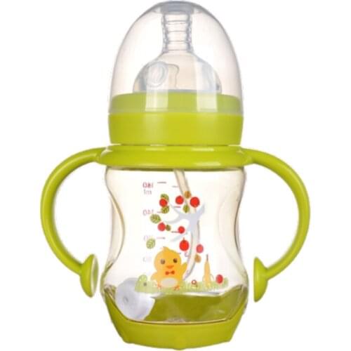 Children handle silicon nipple cartoon shatter-proof glass 160ml learn drinking wide caliber baby bottle on sale KD1263