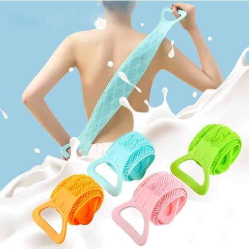 Double Sides Silicone Brushe Bath Towel Rubbing Back Mud Strap Body Massage Shower Extended Scrubber Skin Clean Brushes Bathroom