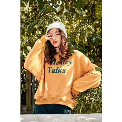 European and American summer new casual womens wear round collar long sleeve loose yellow letter printing girl T shirt