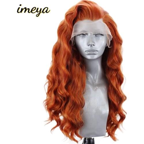 Imeya 22 Inch 150% Density Orange Color Loose Deep Wig Heat Resistant Hair Synthetic Lace Front Wigs For Women With Natural Part
