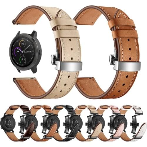 Butterfly buckle Leather Strap for Garmin Venu Forerunner Watch Band Bracelet for GarminActive 4 Move 2 3 20mm 22mm Belt Wrist