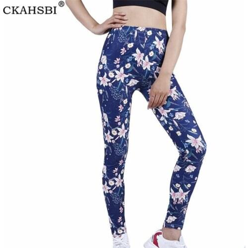 CKAHSBI Yoga Leggings Women Pants Push Up High Waist Elastic Fitness Running Jogging Sports Navy Flowers Print Pattern Clothes