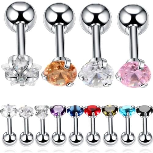Lot 2Piece Ear Cartilage Tragus Piercing Surgical Steel Crystal Zircon Assorted Colors Ear Cartilage Helix Fashion Girls Jewelry