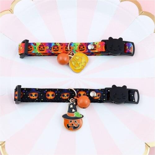 Cute Sweet Pringtng Cat Collars With Bell Halloween Decorative Pet Collars Pet Dogs Neck Strap Safety Adjustable Dog Neck Ring