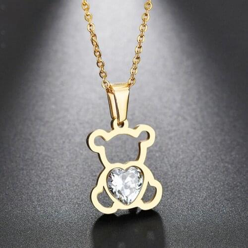 Cute Bear Womans Necklace Inlaid with Hao Stone Fashion Light Luxury Simple Pendant Valentines Day Jewelry Gift for Girlfriend