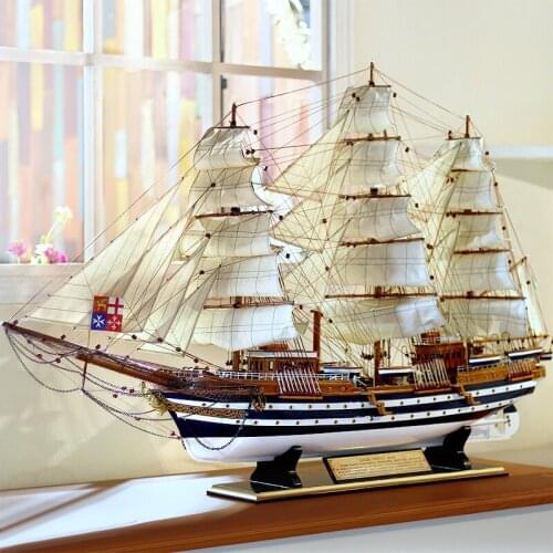 Wooden Simulation Sailboat Model Decoration Vespucci Number 90cm Large Solid Wood Boat Craft Ship Gift