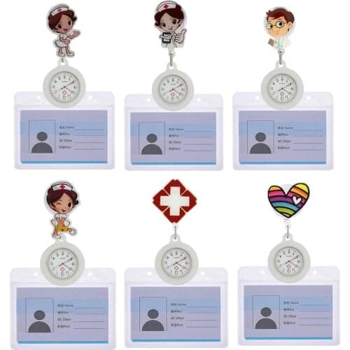 Fashion Hospital Workers Women Mens Nurse Doctor Hard Plastic Retractable FOB Pocket Brooch Watches Medical Name Cards Holders