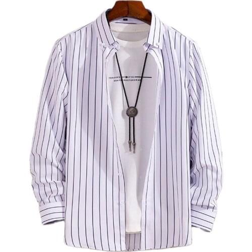 Striped Mens Dress Shirt Business Casual Male cardigan Long Sleeve Formal Suit Social Shirts vintage clothes 2021 Korean