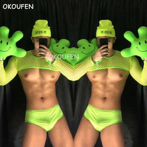 Male and female ds stage sexy costumes Fluorescent smiley sexy suit bar nightclub party stage costumes