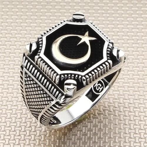 Turkish Flag Square Silver Ring Men Silver Ring Made In Turkey Solid 925 Sterling Silver