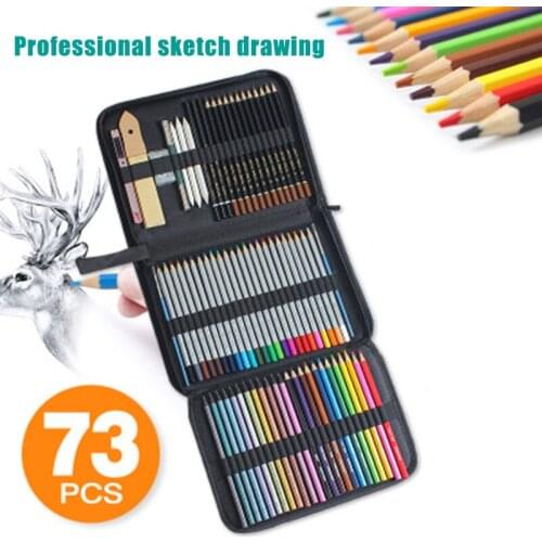 Pencils and Sketch Set Kit Complete Artist Kit Includes Zippered Carry Case Art Student Drawing QJY99