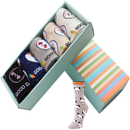 New arrival womens new years socks warm gift box 5pairs/lot bear dog cat cotton sock ladies and woman colorful funny socks set