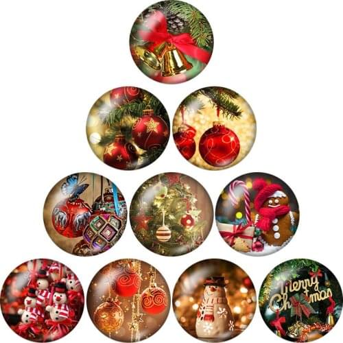 New Merry Christmas Decorations 10pcs 12mm/16mm/18mm/25mm Round photo glass cabochon demo flat back Making findings ZB0583