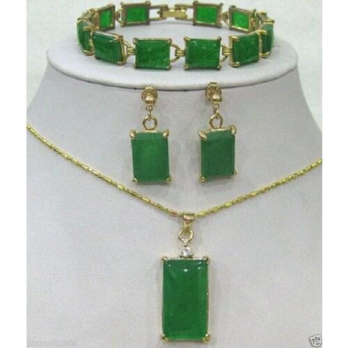 New Style Hot sale*** Green jade bracelet /earrings /Necklace Pendant Set AAA Fashion Wedding Party Jewellery