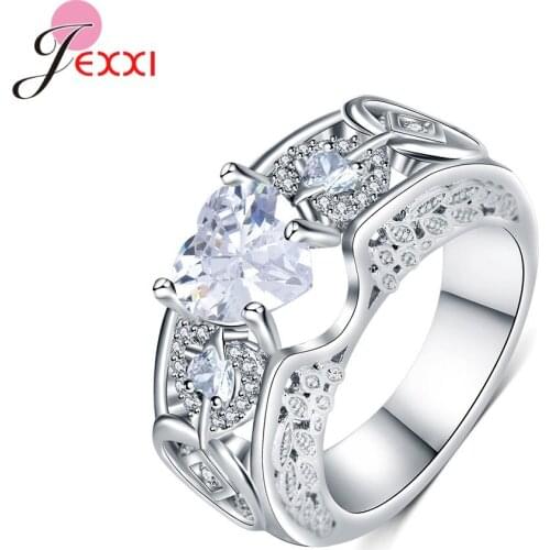 Charm 925 Sterling Silver Princess Heart Zircon Engagement Rings for Women Anel Austrian Crystals Jewelry Top Quality