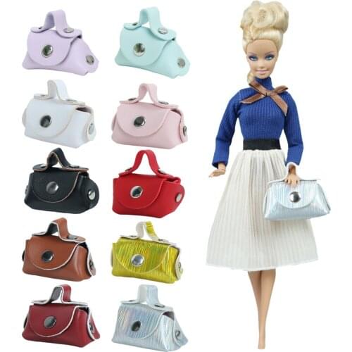 One Pcs Doll Bag Fashion Leather Shoulder Shopping Handbag Best Make Up Bag Mix Style Dress Accessories Clothes for Barbie Doll