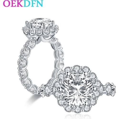 OEKDFN Luxury 925 Sterling Silver Rings Round Created Moissanite Gemstone Engagement Wedding Diamond Ring Fine Jewelry Wholesale