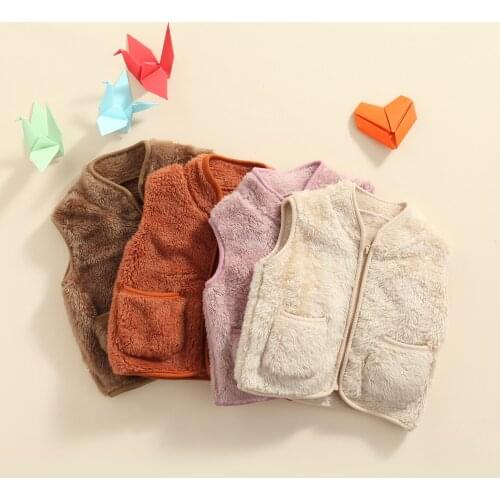 Autumn Toddler Girls Warm Vest Winter Boys Fur Pocket Waistcoat Kids Outerwear Vest Children Teens Jackets Vest For 1-5 Years