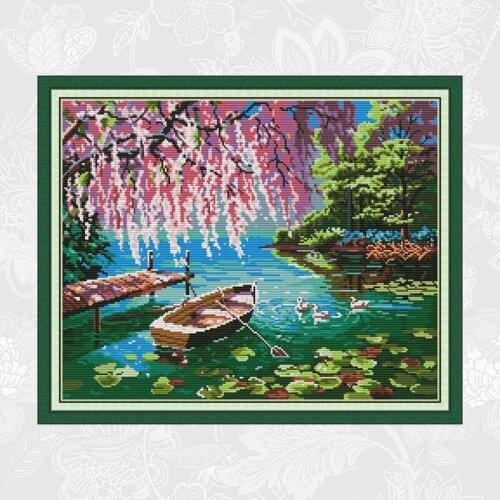 Autumn in the creek Cross Stitch Printed Fabric Counted Canvas Cross-stitch Embroidery DMC floss DIY Handwork Needlework Sets