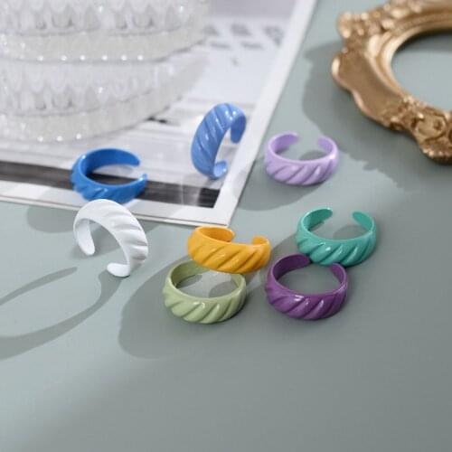 Punk Colorful Acrylic Hand Painted Geometric Irregular Oval Croissant Open Rings For Women Girl Rock Hip Hop Party Jewelry Gift